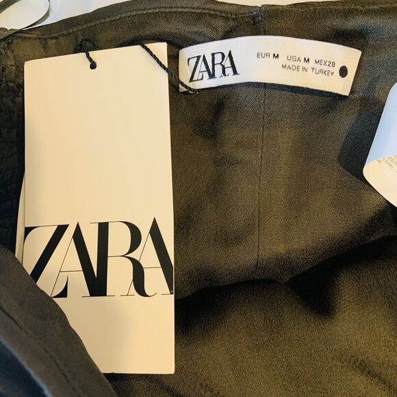 NEW Zara Satin Effect Draped Halter Top Womens M Crop Green Club Dance Date Glam - Picture 7 of 11